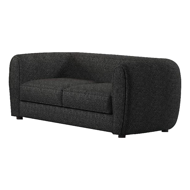 Benjara Dly Retro Loveseat- Black Boucle Seat- Welt Trims- 68 Inch- Tuxedo Style