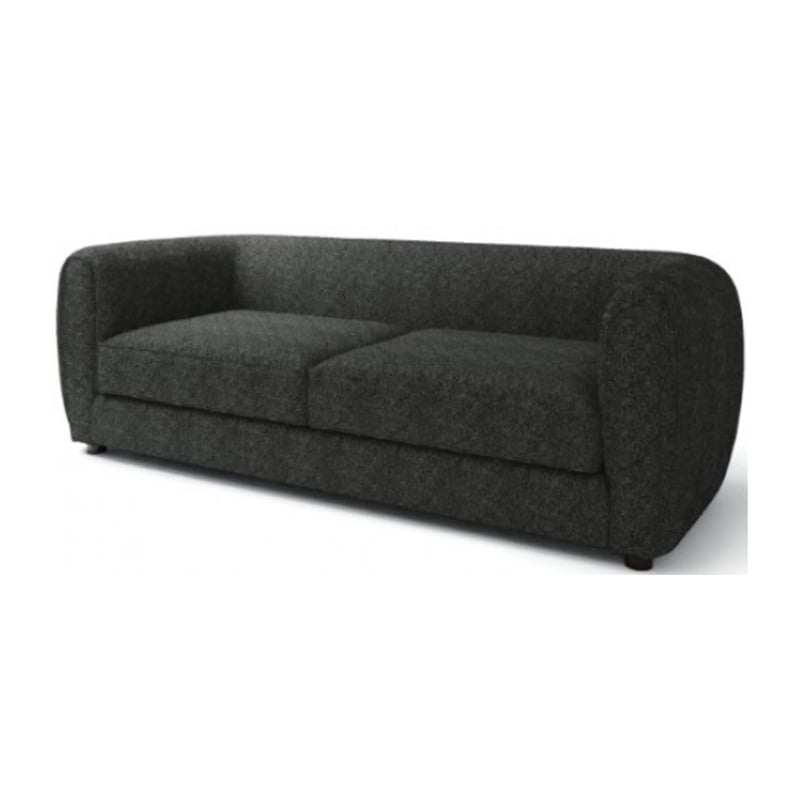 Benjara Dly Retro Sofa- Black Boucle Seat- Welt Trims- 87 Inch- Tuxedo Style