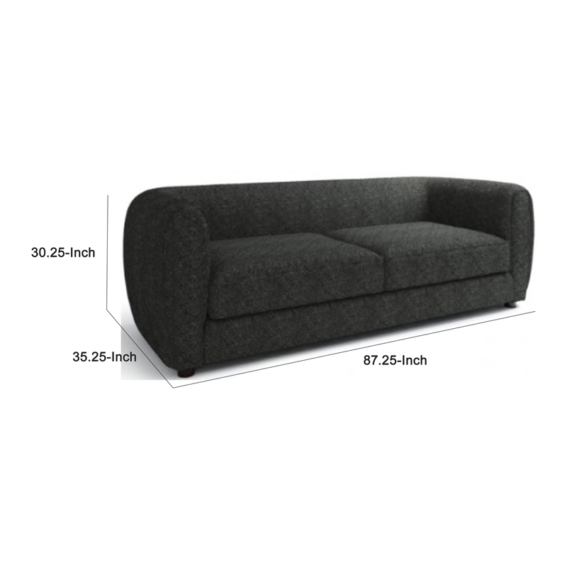 Benjara Dly Retro Sofa- Black Boucle Seat- Welt Trims- 87 Inch- Tuxedo Style