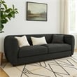Benjara Dly Retro Sofa- Black Boucle Seat- Welt Trims- 87 Inch- Tuxedo Style