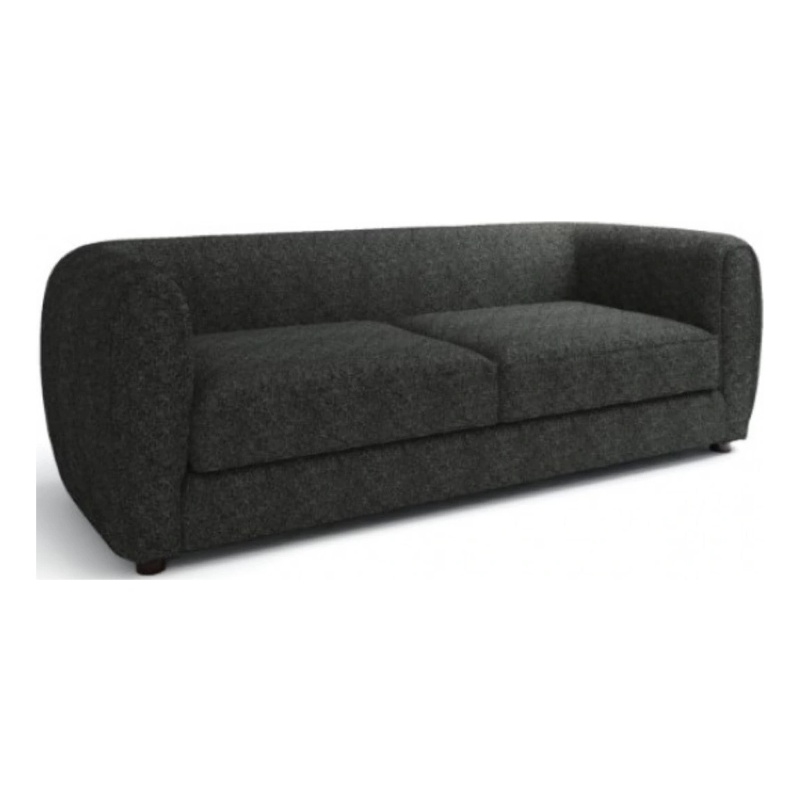 Benjara Dly Retro Sofa- Black Boucle Seat- Welt Trims- 87 Inch- Tuxedo Style