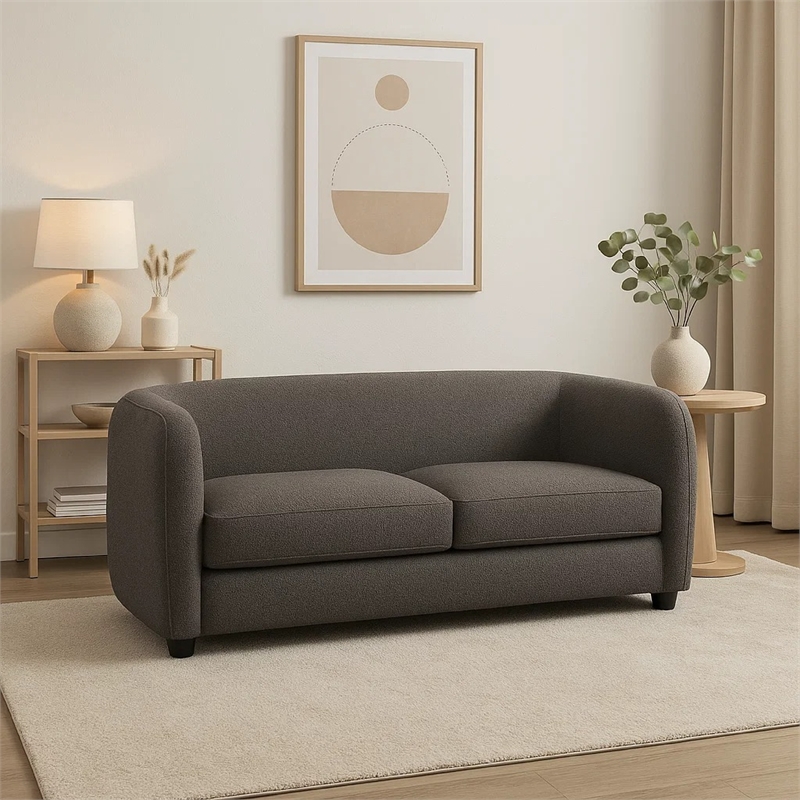 Benjara Dly Retro Loveseat- Gray Boucle Seat- Welt Trim- 68
