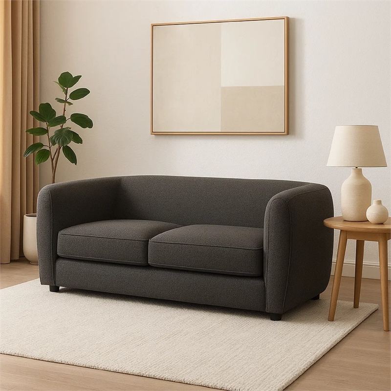 Benjara Dly Retro Loveseat- Gray Boucle Seat- Welt Trim- 68