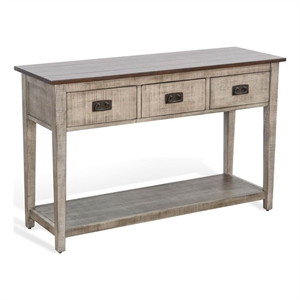 Benjara Camie Sofa Console Table- 48 Inch- 3 Drawers- Gray Solid Mahogany