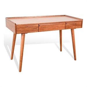 Benjara Amy Writing Desk- 48&quot Rectangular Tabletop- 3 Drawers- Brown Solid Wood