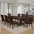 Benjara Ena 7pc Dining Table and Chair Set- Brown Faux Leather- Solid Wood