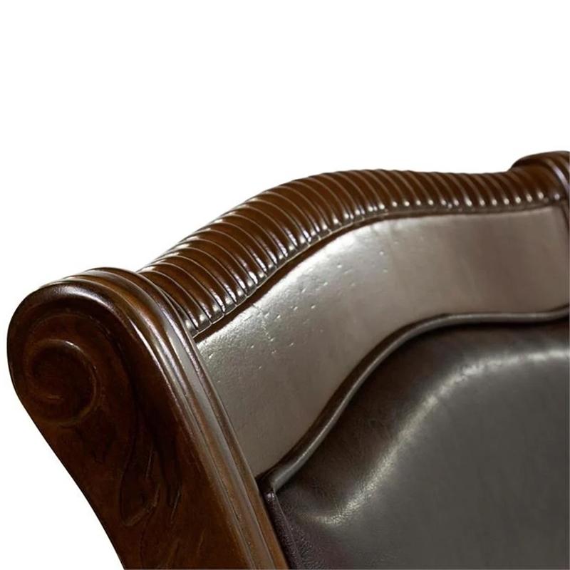Benjara Ena 7pc Dining Table and Chair Set- Brown Faux Leather- Solid Wood
