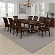 Benjara Ena 9pc Dining Table and Chair Set- Brown Faux Leather- Solid Wood