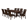 Benjara Ena 9pc Dining Table and Chair Set- Brown Faux Leather- Solid Wood