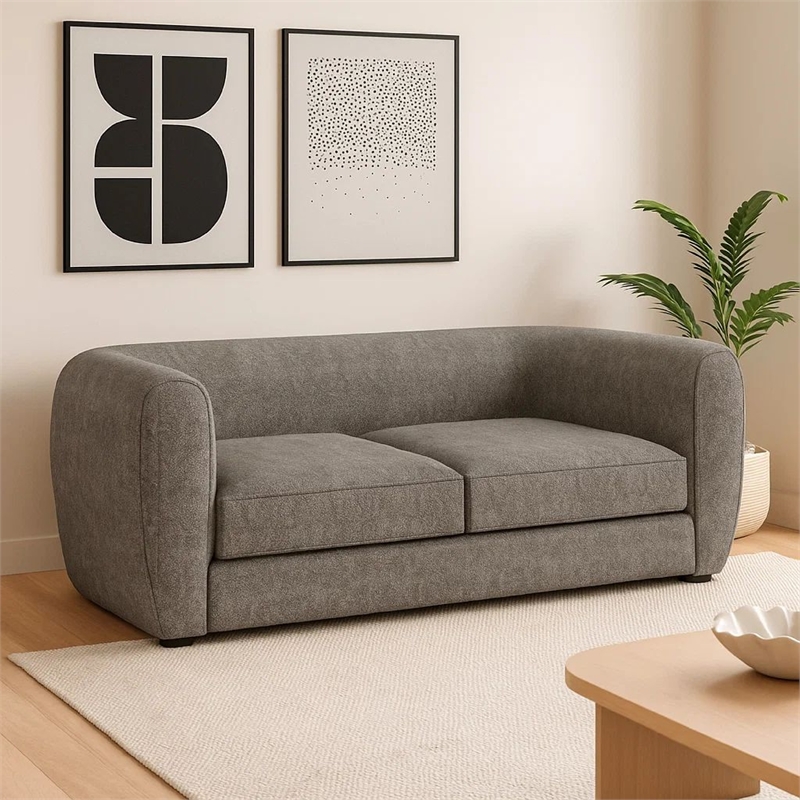 Benjara Dly Retro Sofa- Gray Boucle Seat- Welt Trim- 87