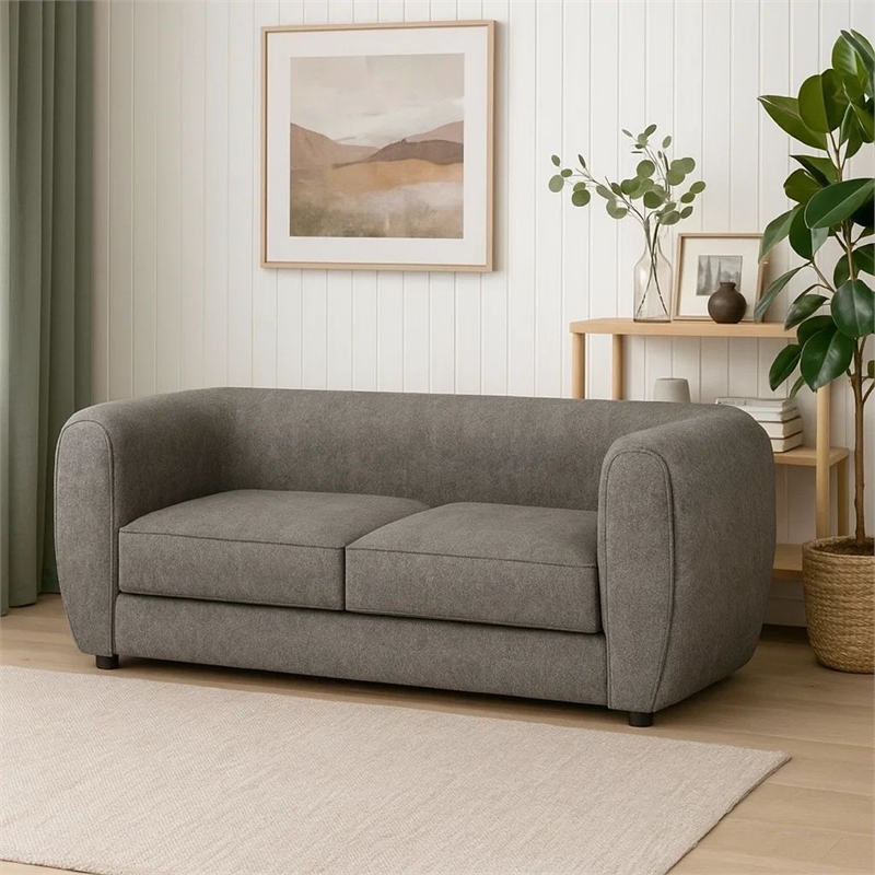 Benjara Dly Retro Sofa- Gray Boucle Seat- Welt Trim- 87