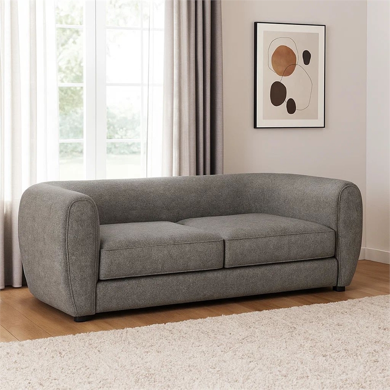 Benjara Dly Retro Sofa- Gray Boucle Seat- Welt Trim- 87
