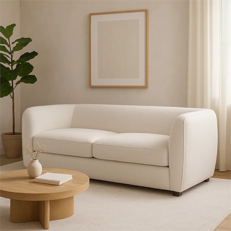 Benjara Dly Loveseat- Off White Boucle Seat- Welt Trim- 68