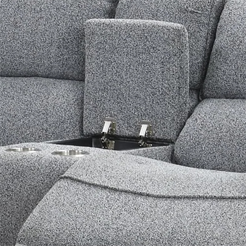 Benjara Cote Loveseat- Power Reclining- Gray Boucle- Center Console- 73 Inch