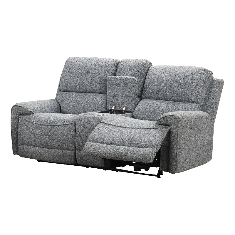 Benjara Cote Loveseat- Power Reclining- Gray Boucle- Center Console- 73 Inch