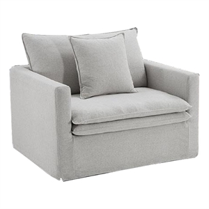 Benjara Rutu Accent Oversize Armchair- 1 Pillow- Light Gray Padded Linen