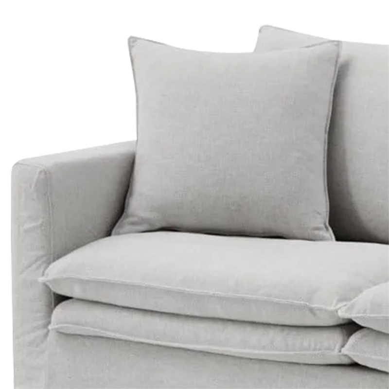 Benjara Rutu Loveseat- 2 Accent Pillows- Light Gray Padded Linen- 68 Inch