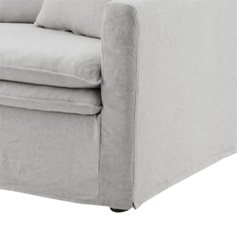 Benjara Rutu Loveseat- 2 Accent Pillows- Light Gray Padded Linen- 68 Inch