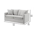 Benjara Rutu Loveseat- 2 Accent Pillows- Light Gray Padded Linen- 68 Inch