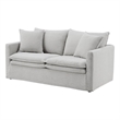 Benjara Rutu Loveseat- 2 Accent Pillows- Light Gray Padded Linen- 68 Inch