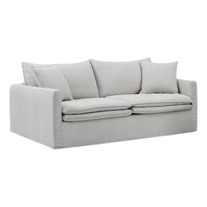 Benjara Rutu Sofa- 2 Accent Pillows- Light Gray Padded Linen- 84 Inch
