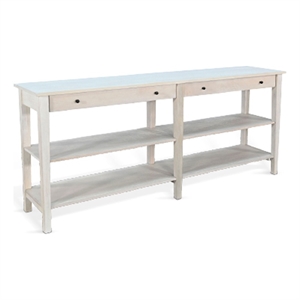 Benjara Meny Sofa Console Table- 71&quot with Shelves- Light Gray Solid Wood