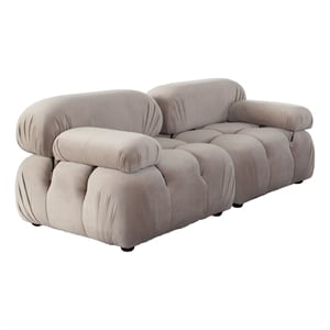 Benjara Hito 2 Piece 74&quot Modular Sofa Set- Tan Brown Bubble Grid Tufting