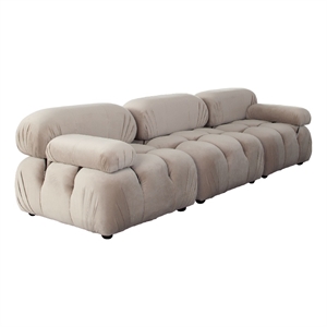 Benjara Hito 3 Piece 111&quot Modular Sofa Set- Tan Brown Bubble Grid Tufting
