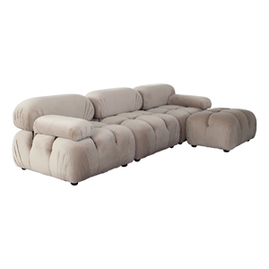 Benjara Hito 4 PC Modular 111&quot Sectional Chaise Sofa Set-Tan Brown Bubble Tuftin