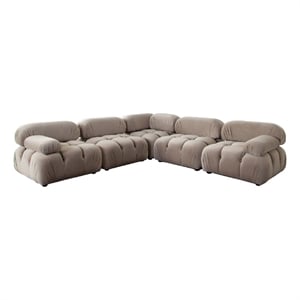Benjara Hito 5 Piece Modular Sectional L Sofa Set- Tan Brown Bubble Grid Tufting