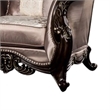 Benjara Aboi Armchair w Pillow- Brown Velvet- Ornate Carved Dark Cherry Wood