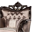 Benjara Aboi Armchair w Pillow- Brown Velvet- Ornate Carved Dark Cherry Wood