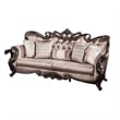 Benjara Aboi Sofa w 5 Pillows- Brown Velvet- Carved Dark Cherry Wood- 95 Inch