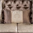Benjara Aboi Sofa w 5 Pillows- Brown Velvet- Carved Dark Cherry Wood- 95 Inch
