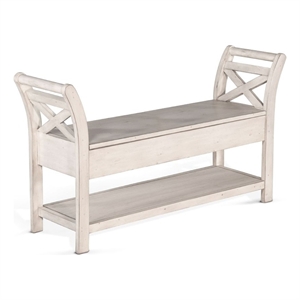 Benjara Demi 48&quot Storage Bench- Lower Shelf- Rustic White Solid Wood