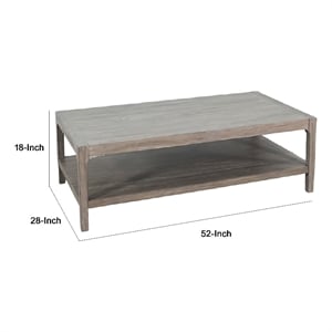 Benjara Fela Coffee Table- 52&quot Rectangular Top- Natural Brown Solid Wood
