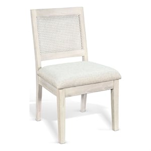 Benjara Zemi Dining Chair Set of 2- Rattan Back- Beige- Light Gray Solid Wood