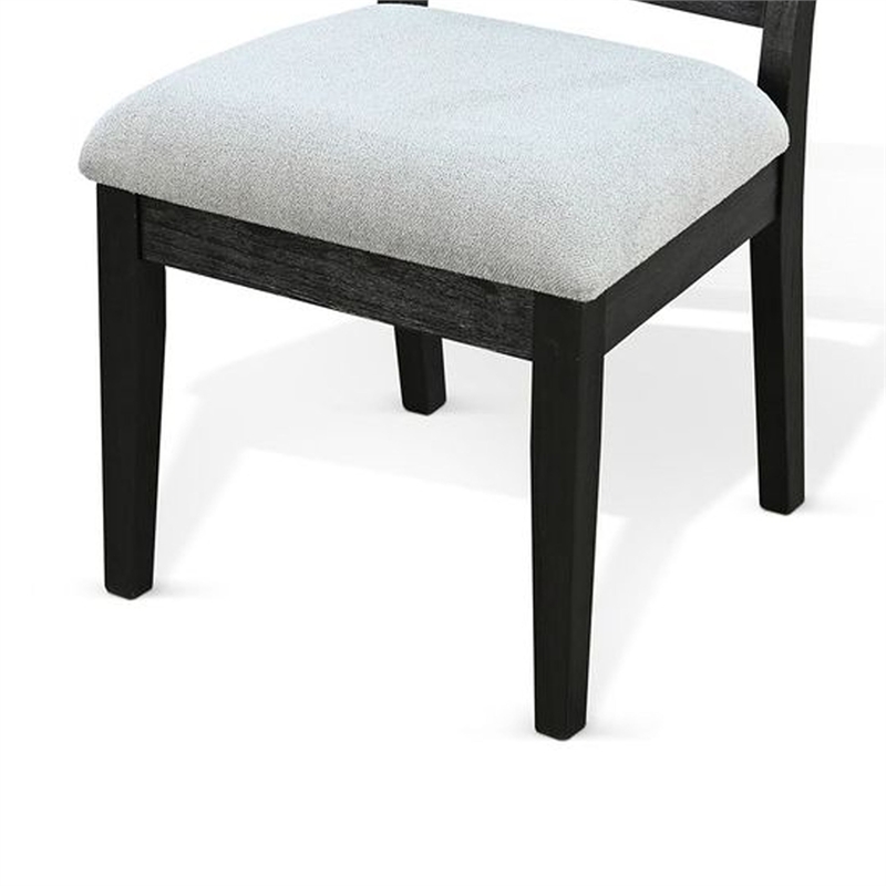 Benjara Zemi Dining Chair Set of 2- Rattan Back- Beige Seat- Black Solid Wood