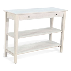 Benjara Pela Sofa Console Table- 42&quot Top- 2 Shelves- Light Gray Solid Wood