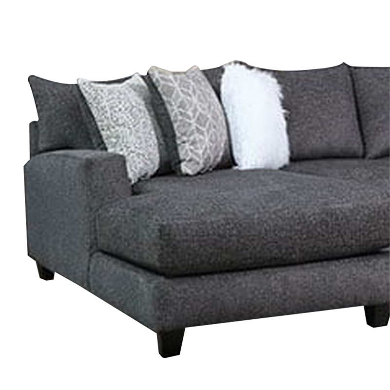 Benjara Jimi Sectional Sofa- Charcoal Gray- 6 Pillows- Solid Wood- 140 Inch