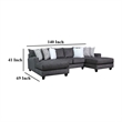 Benjara Jimi Sectional Sofa- Charcoal Gray- 6 Pillows- Solid Wood- 140 Inch