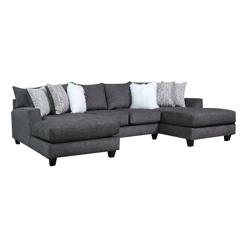 Benjara Jimi Sectional Sofa- Charcoal Gray- 6 Pillows- Solid Wood- 140 Inch