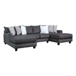 Benjara Jimi Sectional Sofa- Charcoal Gray- 6 Pillows- Solid Wood- 140 Inch