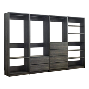 Benjara Dee Modular Closet System- 10 Shelf- 3 Hanging Rods- Gray Wood Finish