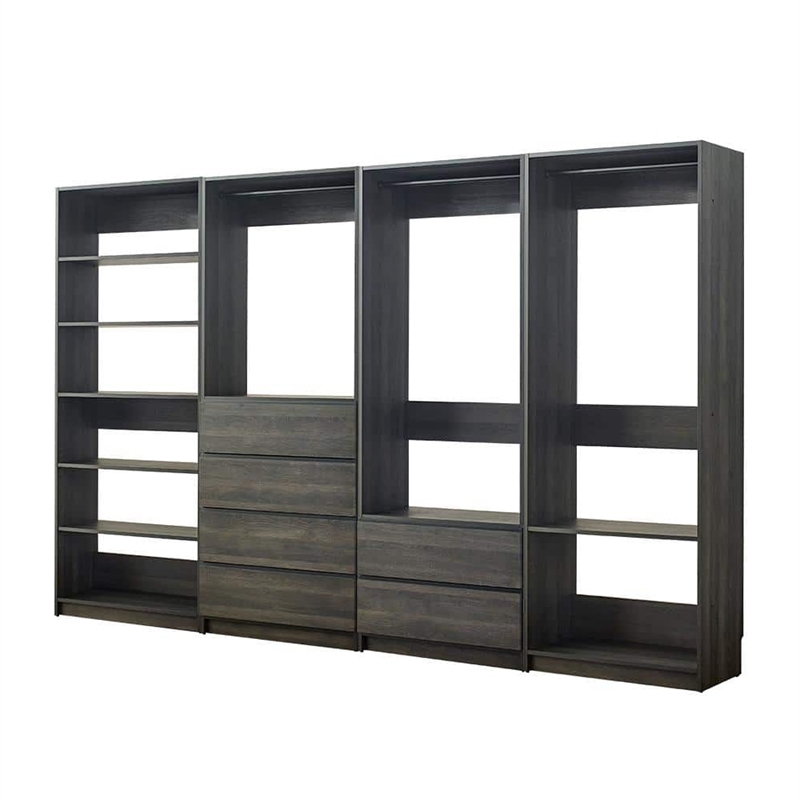 Benjara Dee Modular Closet System- 10 Shelf- 3 Hanging Rods- Gray Wood Finish