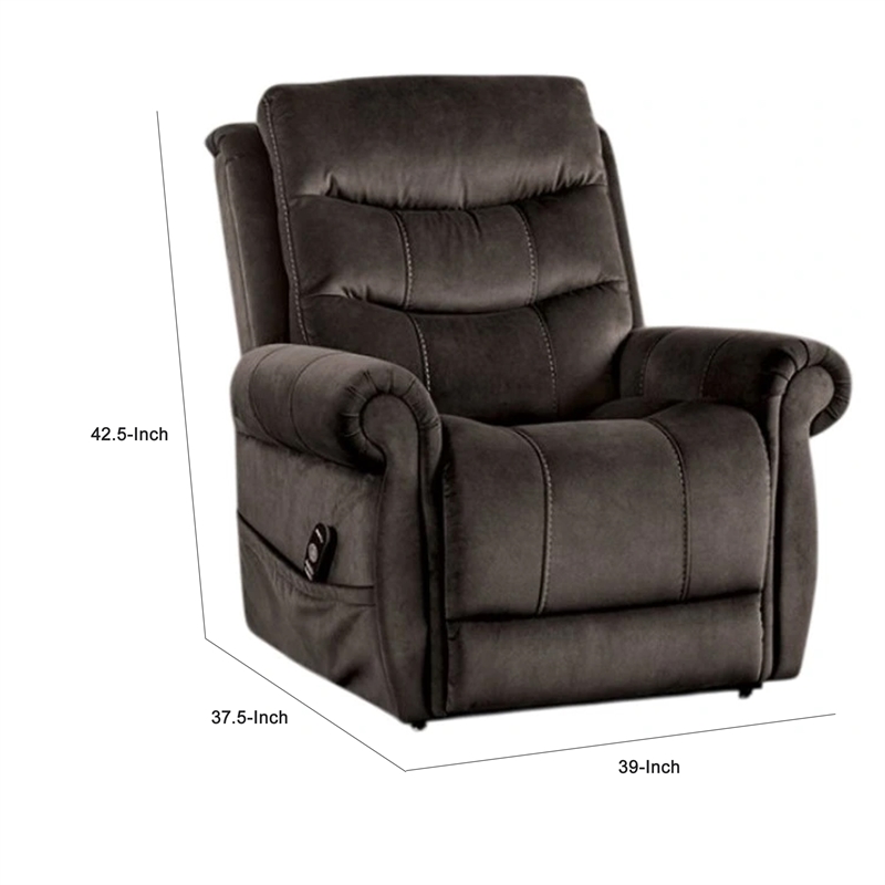 Benjara Power Lift Chair with Heat and Massage- Dark Gray Fabric- USB Port