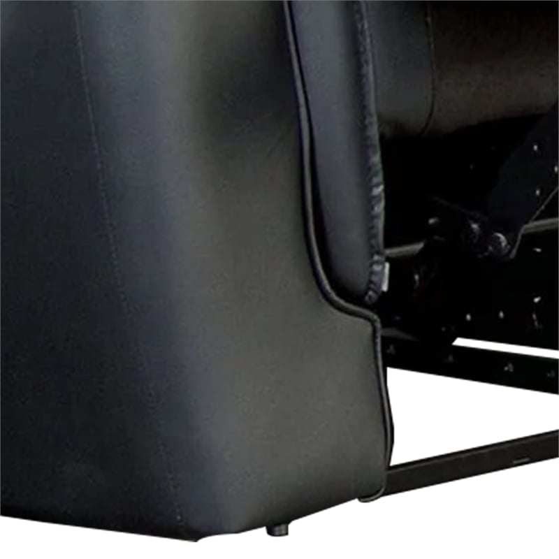 Benjara Lenne Loveseat- Black Faux Leather- Manual Recliner- 63 Inch