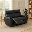 Benjara Lenne Loveseat- Black Faux Leather- Manual Recliner- 63 Inch