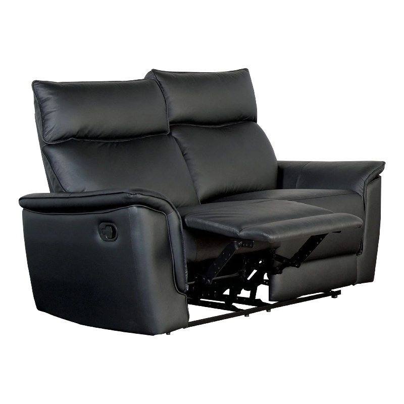 Benjara Lenne Loveseat- Black Faux Leather- Manual Recliner- 63 Inch