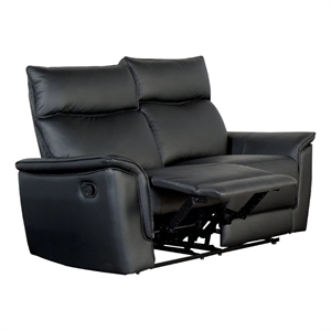 Benjara Lenne Loveseat- Black Faux Leather- Manual Recliner- 63 Inch